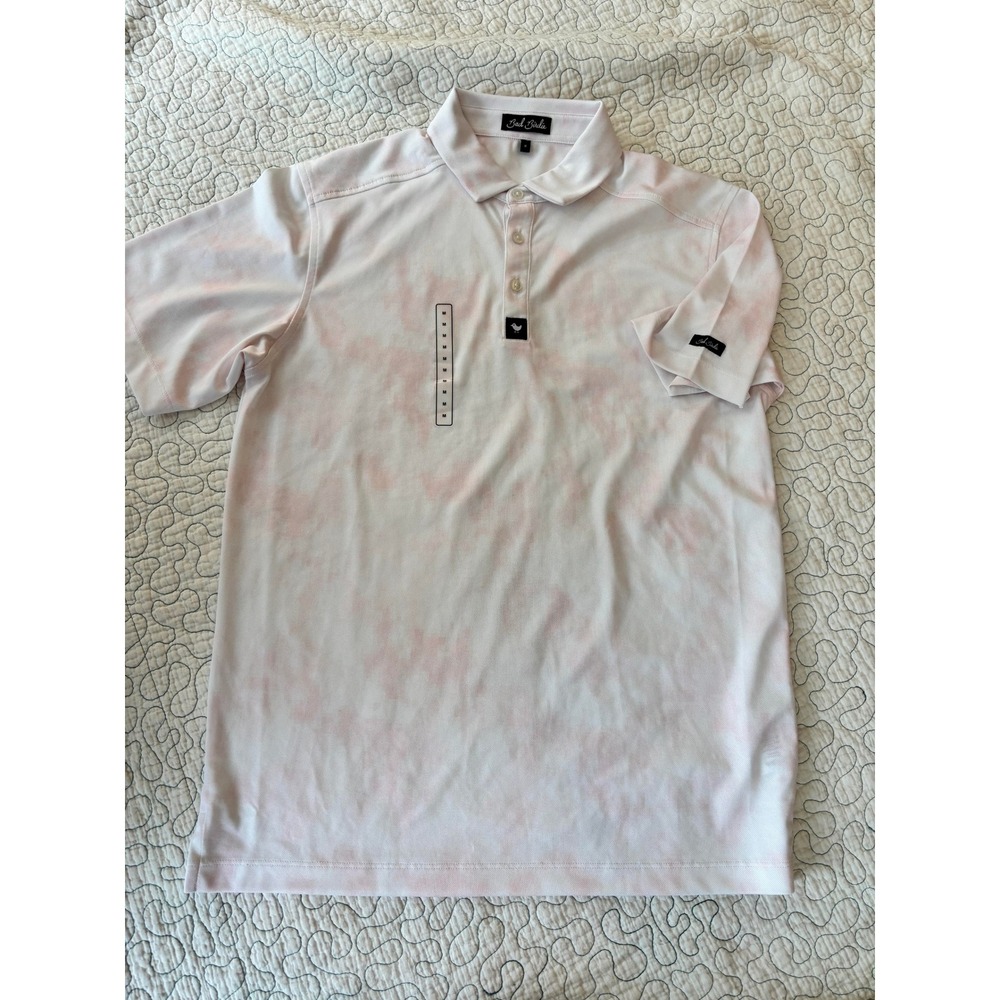 Bad Birdie Men's Polo Shirt Golf Tie Dye Pink White Size Medium NWOT #35